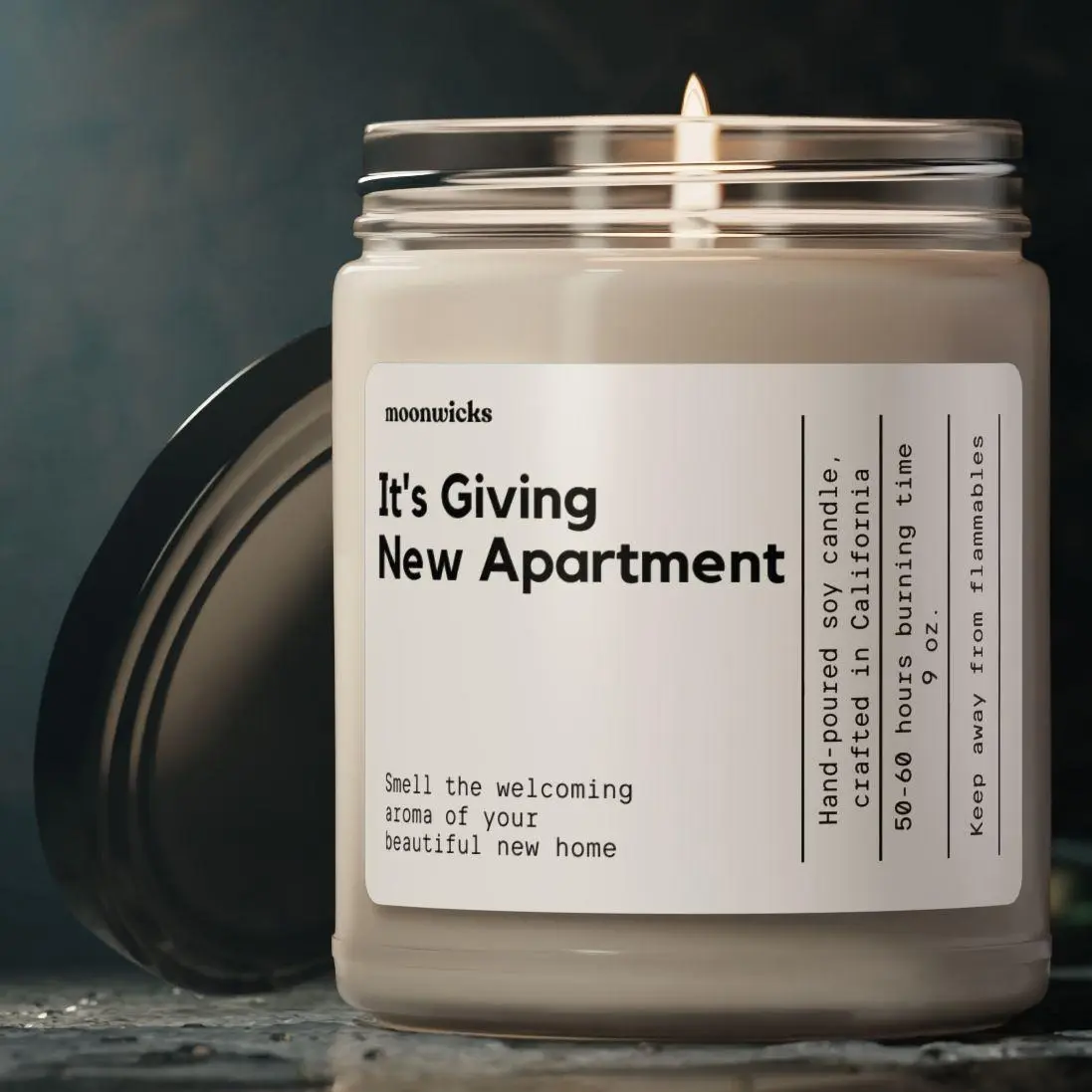 It's Giving New Apartment Soy Wax Candle - Eco-Friendly Vegan Formula, Reusable Glass Jar, 50-60 Hours Burn Time, 9 Scent Options, Made in USA