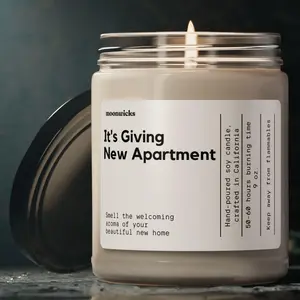 It's Giving New Apartment Soy Wax Candle - Eco-Friendly Vegan Formula, Reusable Glass Jar, 50-60 Hours Burn Time, 9 Scent Options, Made in USA