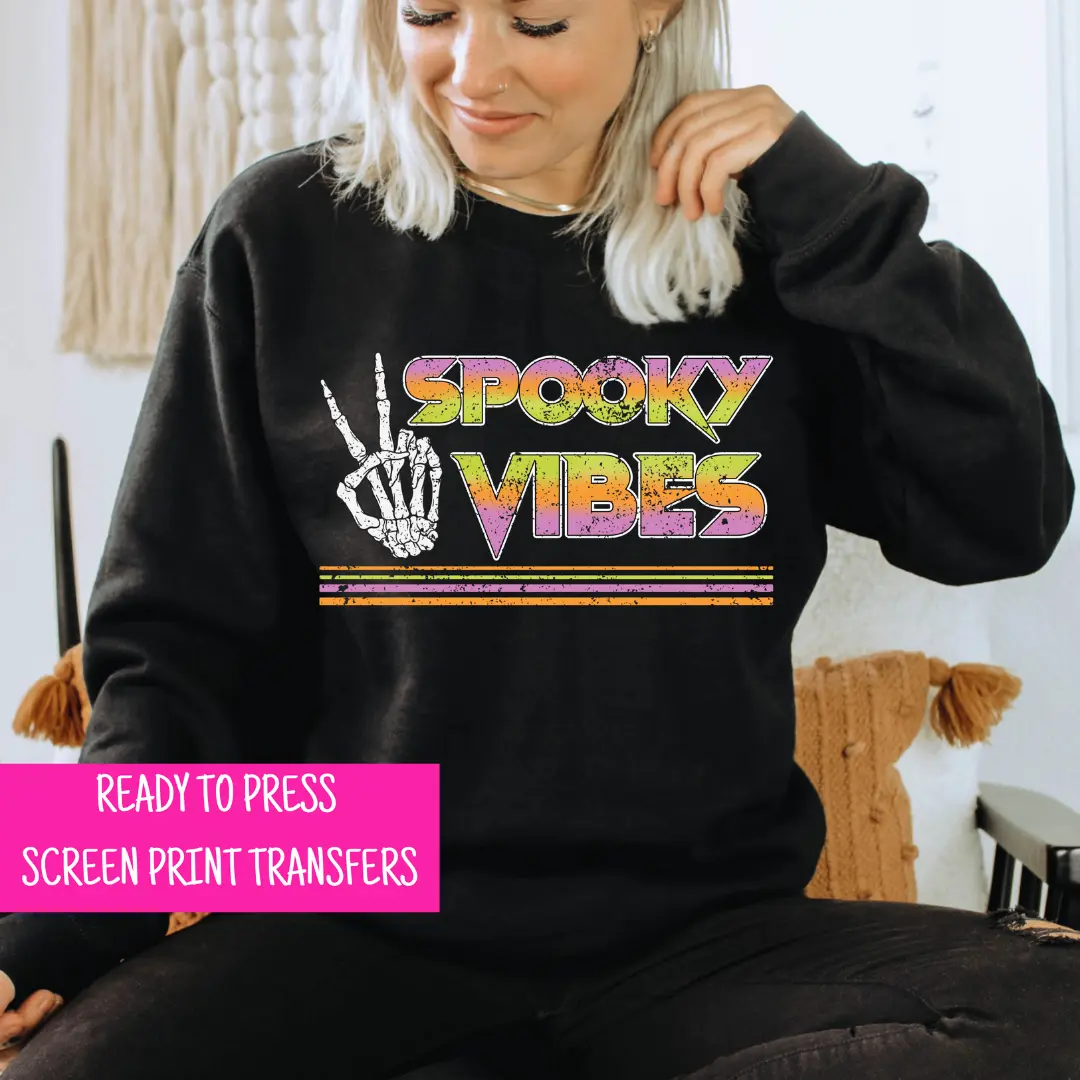 Spooky Vibes Halloween Screen Print Transfer, Thin Matte Clear Film Screen Print Transfer, Plastisol Transfers