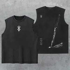 Vintage Berserk Washed Tank Top, Dark Fantasy Manga Graphic Gym Essential, Classic Cotton Sleeveless Streetwear