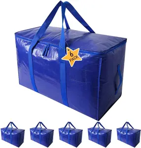 6 Pack Extra Large Heavy-Duty Moving & Multipurpose Storage Bags with Zipper Handles, Space Saving Organizer Totes for Clothes, College Dorm Use