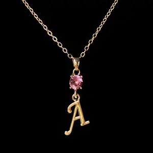 June 18K Gold Plated Necklace with Genuine Swarovski Crystal Birthstone Personalized Letter Pendant