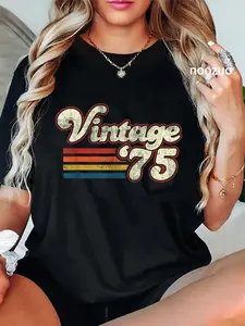 100% Cotton Unisex Vintage 1975 Birthday T-Shirt Retro Birthday Tees Casual Top