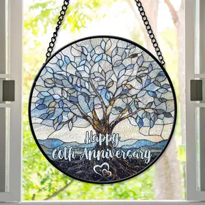60th Wedding Anniversary Glass Suncatcher, Diamond Wedding Keepsake Suncatcher, Wedding Anniversary Gift for Parents, Couple Keepsake Gift, 60 Years of Marriage Anniversary Ornament