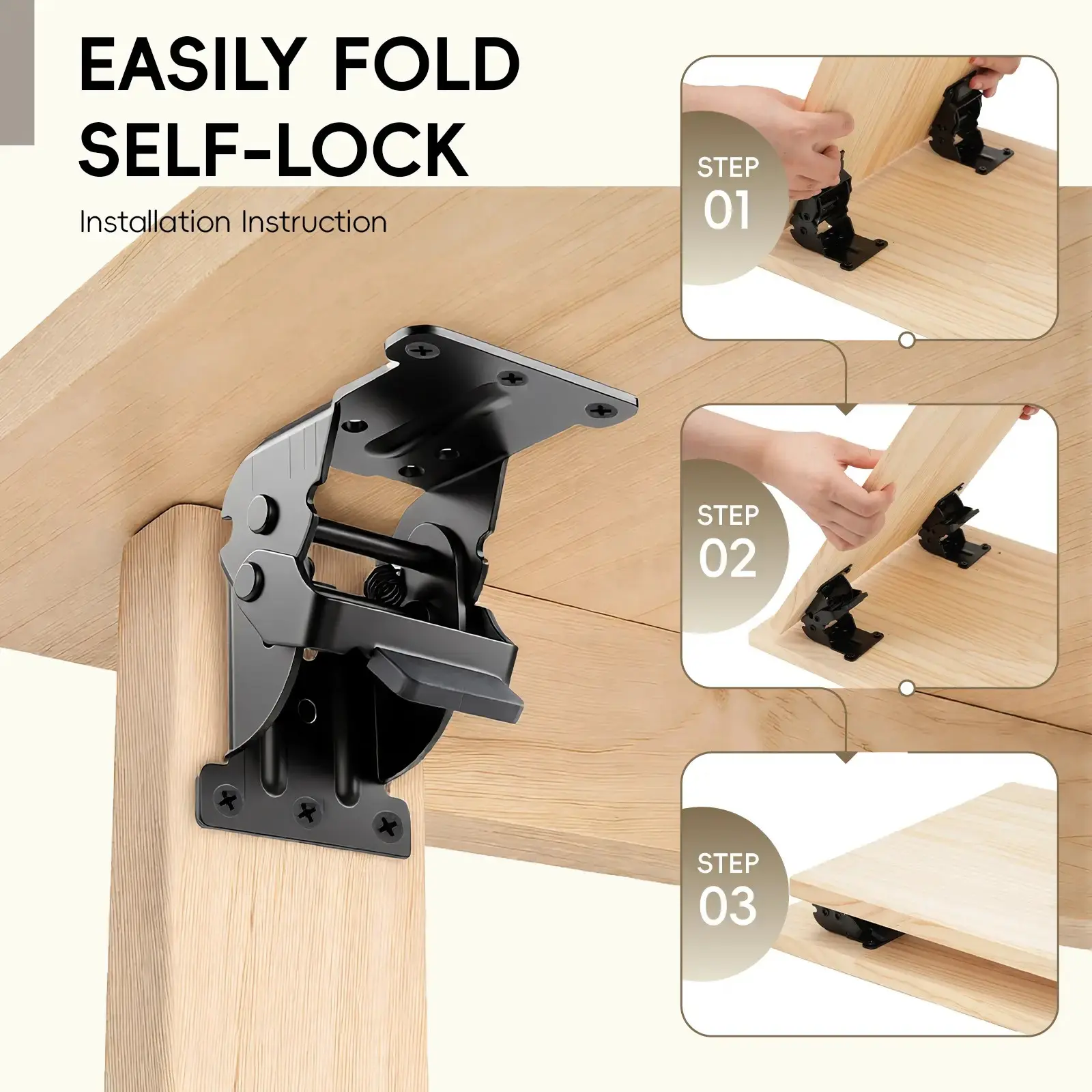 2-Pack Lockable Folding Support Metal Brackets, 0-180 Degrees Self-Locking Hinges, Load Capacity 100 Pounds, Durable Construction, Lockable Design, Folding Convenience, Stability, Reliability