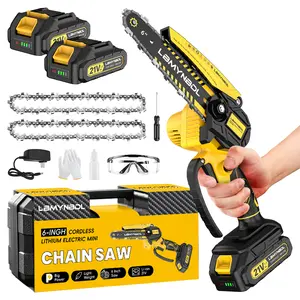 6-inch Cordless Mini Chainsaw with Lithium-Ion Battery - Compact Electric Chainsaw for Tree Trimming,Security Lock, Rechargeable Battery, And Safe Trimming for Quick Cutting Of Tree Branches, Courtyard, Household, And Garden, Gifts for Man.pruning