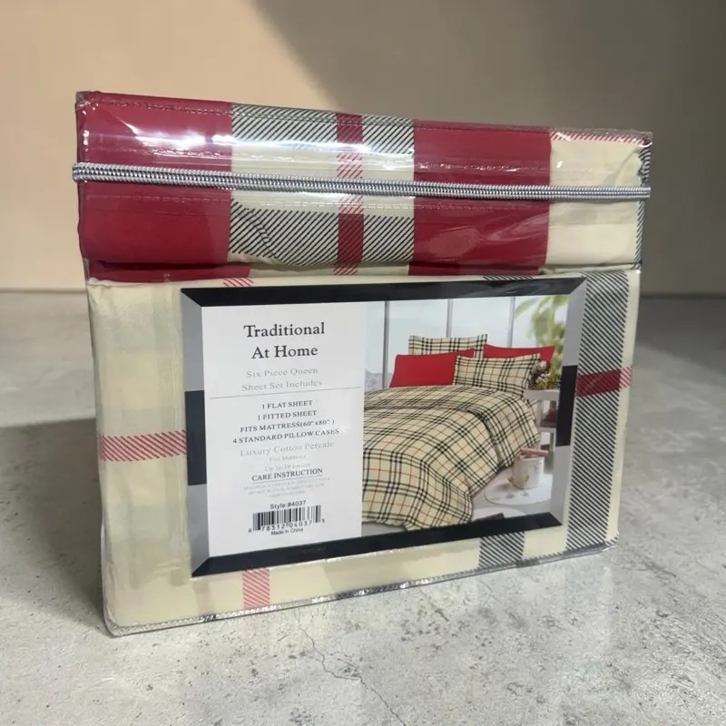 Traditional At Home 800 Series Queen 6-Piece Sheet Set – Red, Black & Ivory Plaid