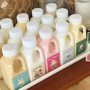 10Pcs Portable Handle Plastic Beverage Bottles Reusable Leakproof Juice Milk Storage Containers for Drinks Homemade Drinks