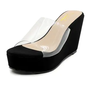 Clear Cork Wedge Women's High Heel Sandals Platform Open Toe Slip-On Comfort Casual Shoes for Everyday Style