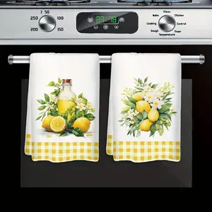 2pcs 23.6x15.7 In Lemon & Floral Print Dish Towels - Lightweight Polyester Kitchen Towels Hand Wash OnlyDecorative Kitchen & Dining Table DecorChristmas Housewarming GiftsContemporary Kitchenware | Durable FabricDish Towels For Kitchen