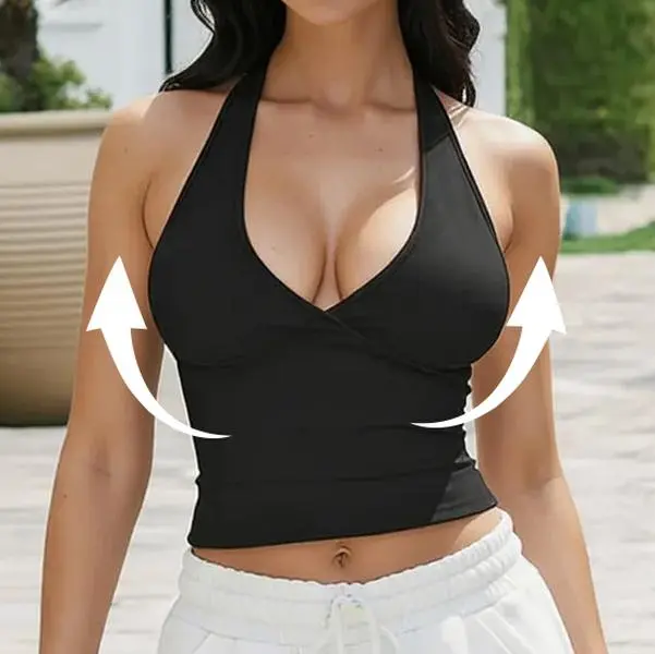 ETCYY Sexy Deep V Neck Halter Crop Top for Women, 89% Polyester 11% Spandex Stretch Fabric, Black Slim Fit Workout Tank Top, Breathable Sports Tank, Soft Sleeveless Camisole for Yoga, Gym, Club, Summer Casual Wear, Tank Tops.#DealsForYouDays