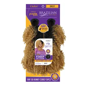 Outre Human Hair Blend Weave Premium Purple Pack Brazilian Boutique Oh! So Kinky Curly 5Pcs with 4" Deep Lace Closure