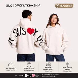 GLO Kingdom Essential Patchwork Hoodie | Christian Oversized Hoodie, Heavyweight 360GSM Fleece Sweatshirt, French Terry 3D Patchwork, Long Sleeve Unisex Streetwear Outfit