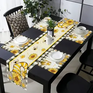 1 piece/4 piece/5 piece set/7 piece set, Water Buffalo Grid Sunflower Dwarf Bee Summer Meal Mat Placemat Table Flag Set, Seasonal Spring Home Kitchen Table Decoration, Suitable for Family Dinner, Indoor and Outdoor Party Decoration