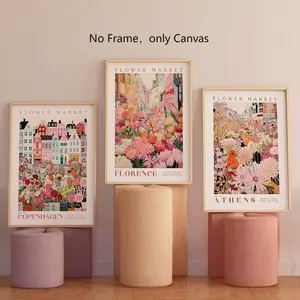 Flower Market Pattern Painting, Modern Floral Paintings, 3 Counts/set Canvas Wall Art, Wall Decor for Home Living Room Bedroom Study Room