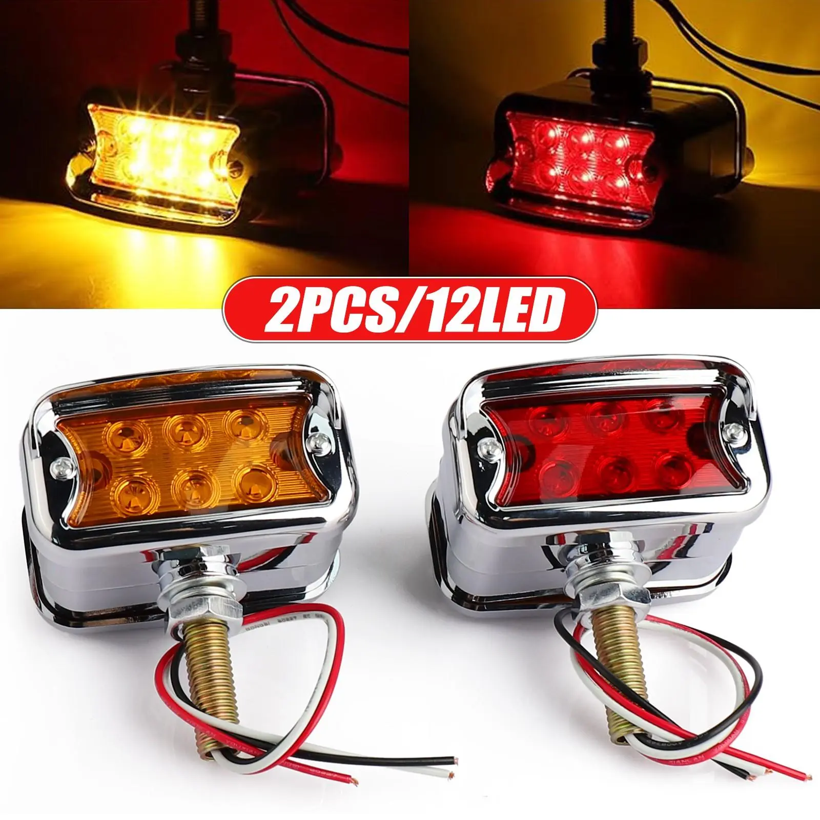 TruckTok Rig Upgrade 2X Dual Face LED Fender Side Marker Light Red Amber 12V-24V Turn Signal Pedestal Lamp For Heavy Duty RV Trailer Camper