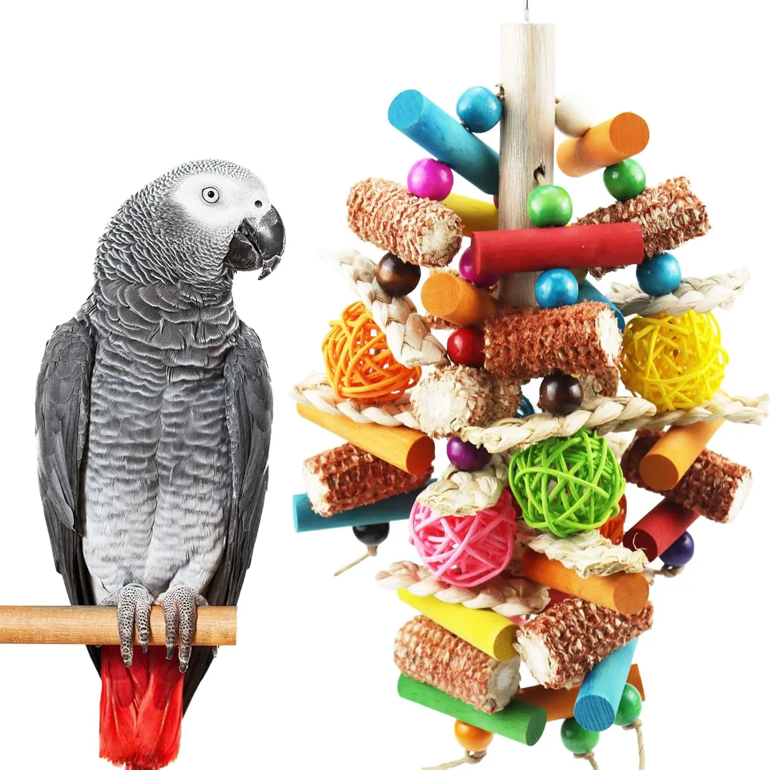 Bird toys, large bird parrot toys, natural spotted wood African grey parrots, macaws, cockatoos, Amazon parrots chewing toys, birdhouse hanging toys