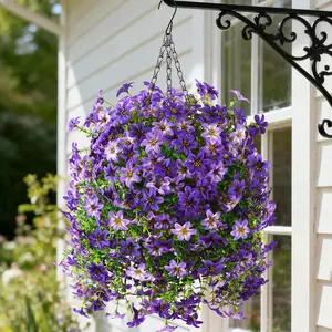 Artificial Hanging Baskets Outdoor, 4 Bundles Artificial Hanging Flowers Outdoors Spring Summer Decoration, No Fade Realistic Fake Hanging Baskets for Porch Patio Balcony Home Yard Decor