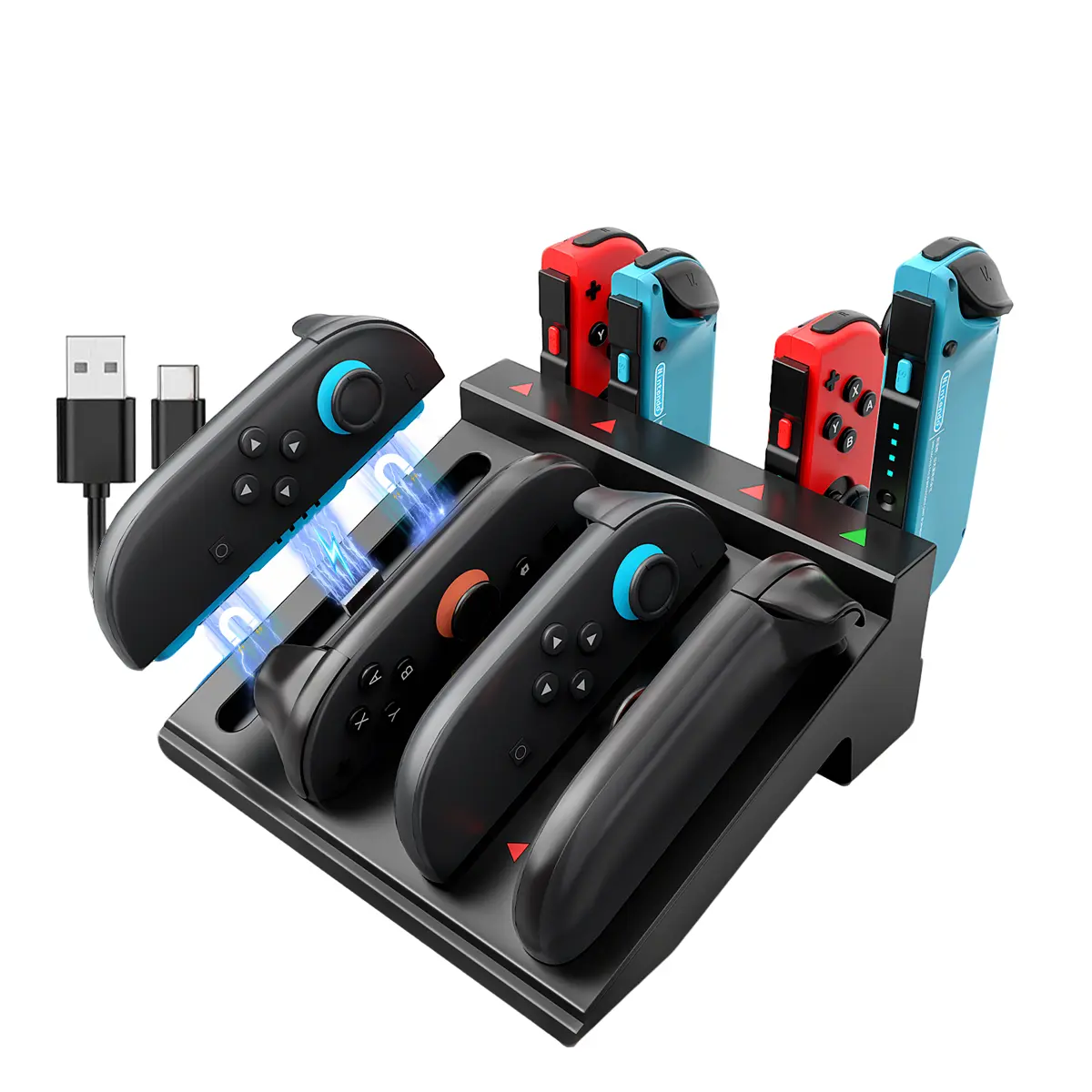 8-in-1 Switch Controller Charging Dock for Joy-Con & Switch 2 Controllers, Multi-Port Charger Station with LED Indicator, Magnetic Charging Stand for Nintendo Switch/OLED/Lite