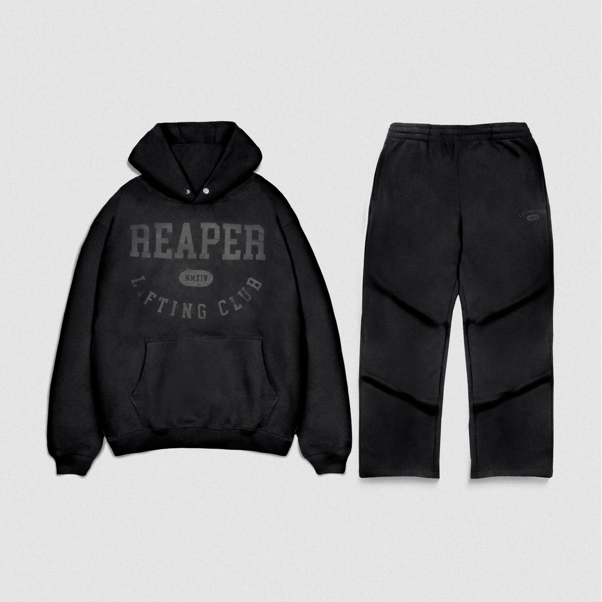 Vintage Warm-Up Set TerryTrain Cotton Hoodie & Jogger Set with Reaper Lifting Club Graphics Long Sleeve Drop Shoulder Fitted Autumn Wear Vintage Warm-Up Set TerryTrain Cotton Hoodie & Jogger Set with Reaper Lifting Club Graphics Long Sleeve Drop Shoulder Fitted Autumn Wear