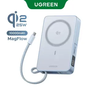 UGREEN MagFlow 10000mAh Power Bank Qi2 25W Certified Wireless Charging Magnetic Portable Charger for MagSafe with Built-in Cable 30W USB-C Battery Packfor iPhone17 Pro Max/Pixel 10 Pro XL,Tiktokshopstockup