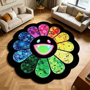 Rainbow Gradient Sunflower Rug, Unique Shape Carpet, Soft Comfortable, Hand Wash Only, Ideal for Living Room, Bedroom, Bathroom, Kitchen, Hallway