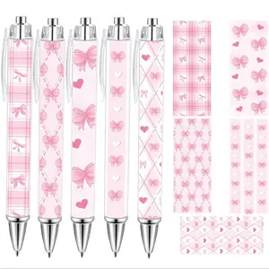 5 pink bow and heart-themed roller pens, suitable for gifting to friends, family, and colleagues during Christmas or other holidays, essential for office and study use.