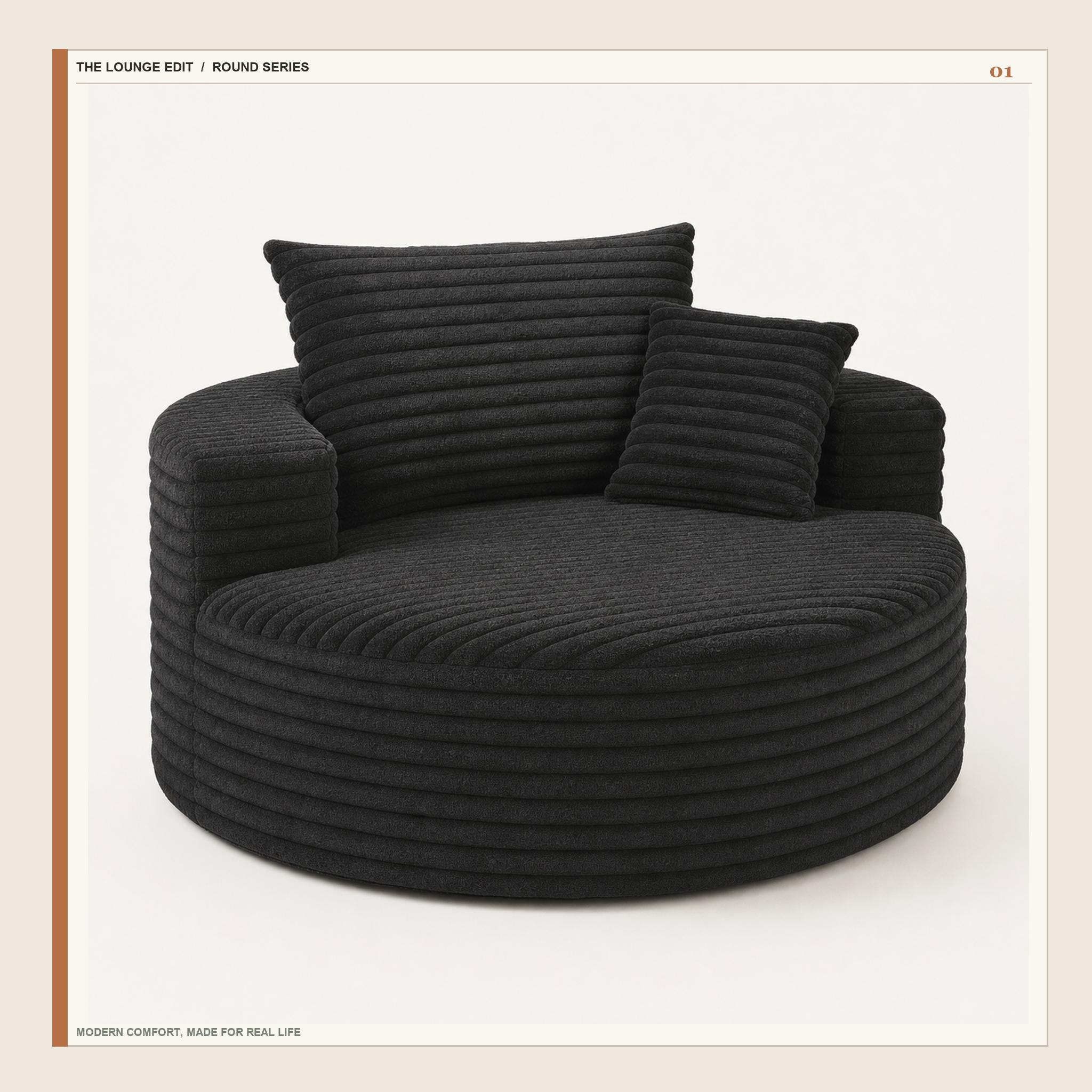 50in Round Lounge Chair Sofa, No-Assembly Compressed Cloud Floor Couch with Deep Seat, Soft corduroy, Backrest & Throw Pillows for Adults, Bedroom and Apartment 50in Round Lounge Chair Sofa, No-Assembly Compressed Cloud Floor Couch with Deep Seat, Soft corduroy, Backrest & Throw Pillows for Adults, Bedroom and Apartment