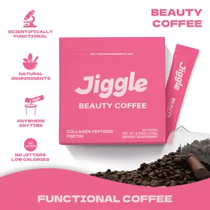 Jiggle Functional Coffee for Beauty & Skin Care - Sugar-Free, Low Calorie, Collagen, Fisetin, 28 Sachets, Natural Ingredients - Edible  Dietary Fitness Supplement Healthcare