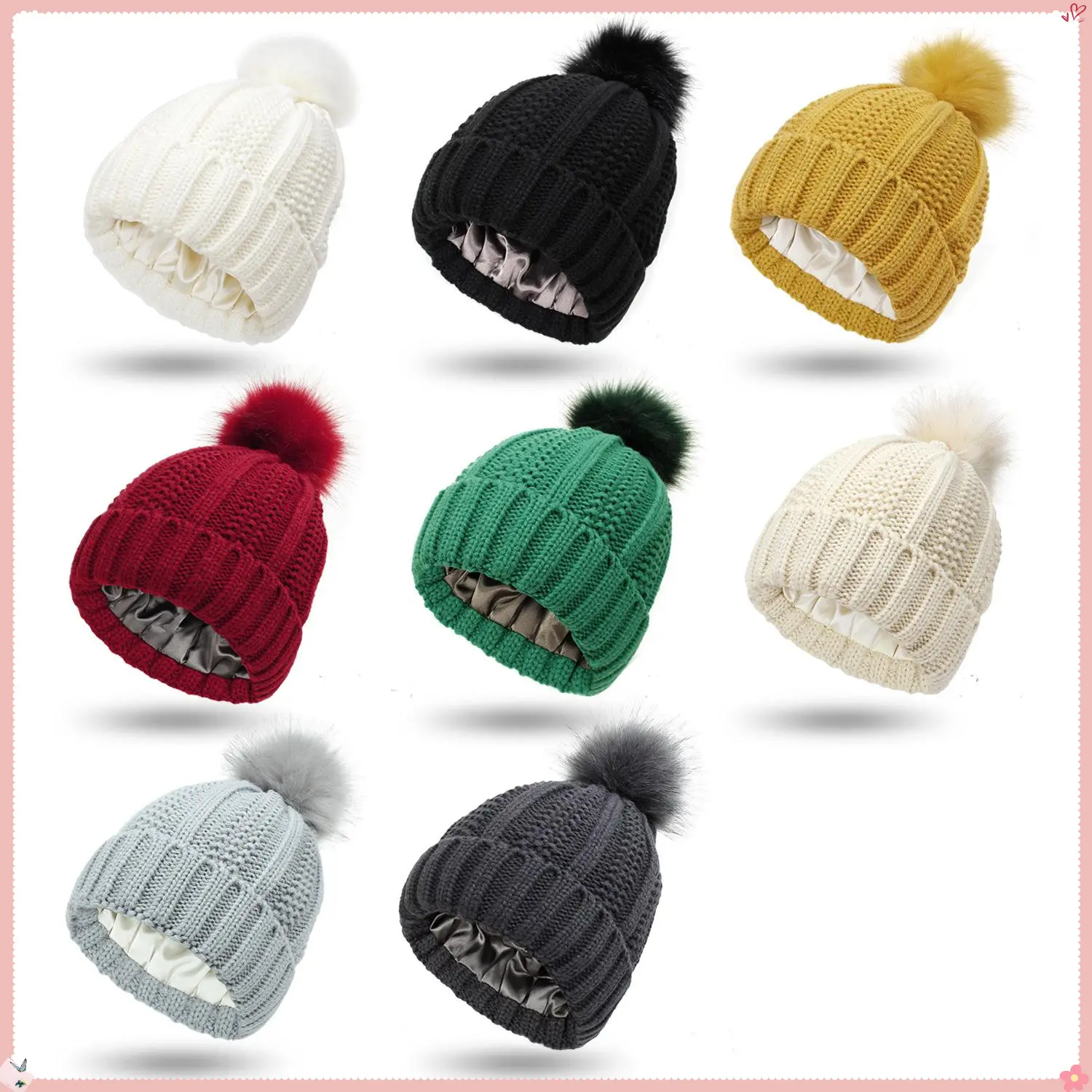 Women's Satin-Lined Winter Beanie - Thick Cable Knit Skull Cap, Soft Chunky Cold Cap Knit Hat for Cold Weather, Stylish Cozy Fashion Accessory, Knit Hats, Chunky Knit Hats