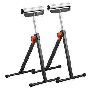 VEVOR 2-Pack Flexible Roller Stands, 135 lb Load Capacity, 26.8-42.5 in Adjustable Height, Folding Heavy-Duty Design, 11.5 in Polished Steel Roller Head, Stable Construction, Table Saw Outfeed Support for Construction Tasks