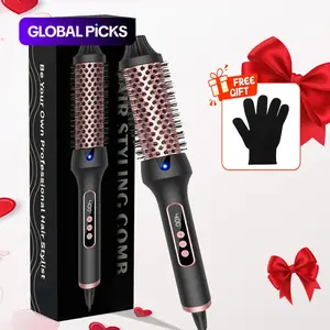 1.5 Inch Thermal Brush, Straightening Curling & Combing Brush 3 in 1, 200°C Heating Curling Iron, Heated Round Brush, Essential Hair Styling Tool for Women & Girls #GLOBAL PICKS