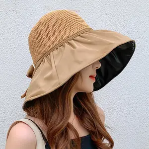 Women Bucket Hat Sunscreen Anti-Uv Adjustable Fasten String Big Brim Beach Hat - Fair Skin - Pale - Sun Protection - Youthful Skin Anti-Aging