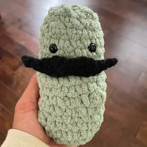 Handmade Crochet Pickle with Mustache Amigurumi Plushie