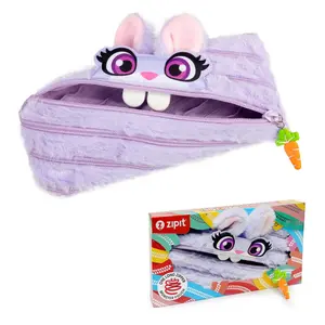 ZIPIT Bunny Pouch with Gift Box, One Long Zipper Design, Soft & Furry, Cute Gift for Girls