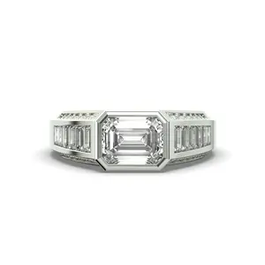 Men's Jewelry - Men's VVS Lab Diamond Emerald Cut Engagement Ring | White Gold