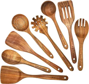 Teak Wooden Spoons for Cooking - 8Pcs Kitchen Utensils Set with Spatulas BOKALAKA