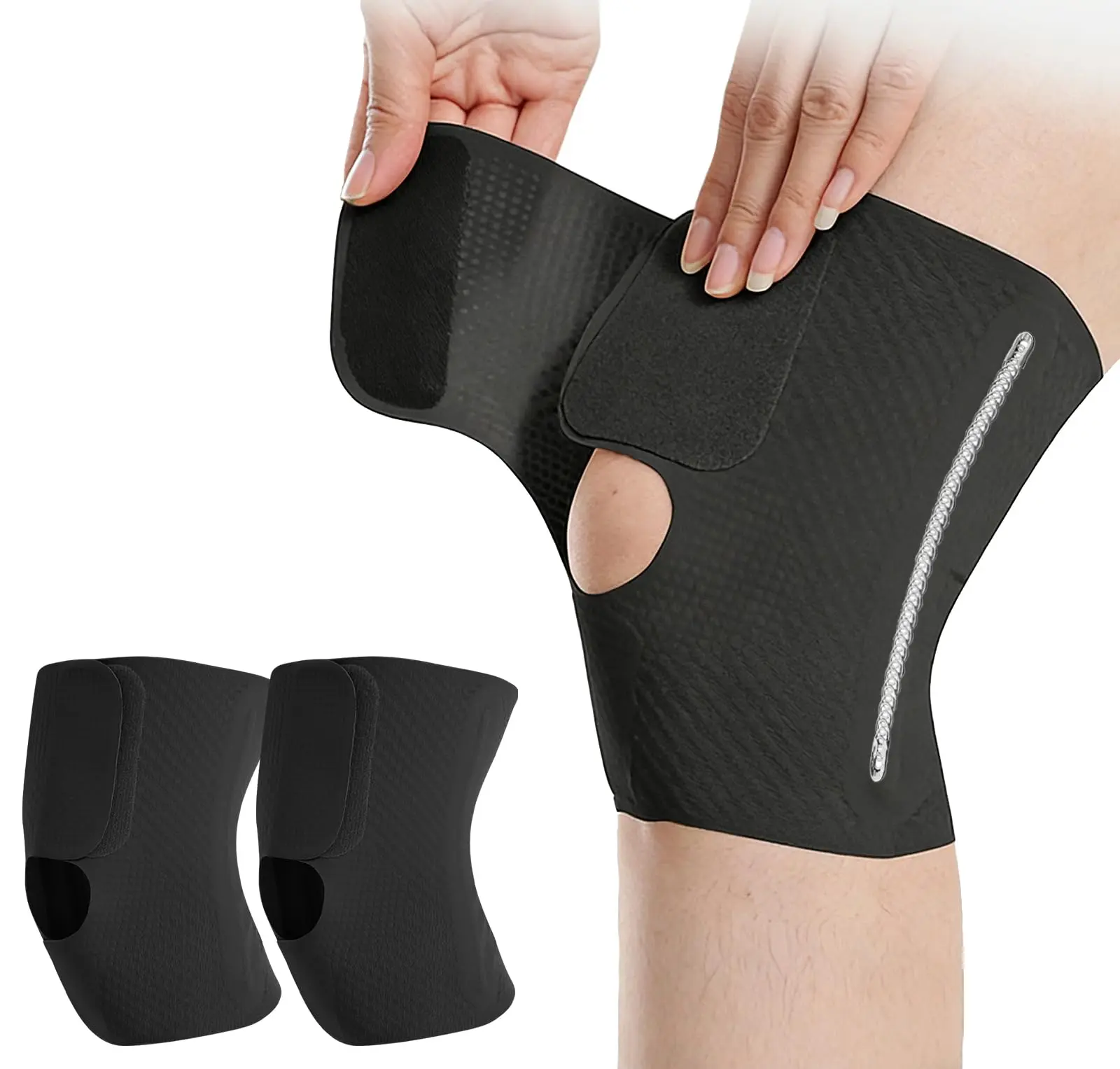 2 Pcs Ultra Thin Knee Brace with Side Stabilizers Ultra-thin Knee Compression Support Sleeve Brace for Men and Women Adjustable Compression Sleeve Patellar Tendon Support Strap, Rodilleras Para Dolor de Rodillas