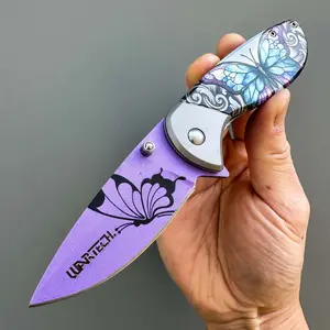 7” Outdoors Hunting Tactical EDC Everyday Pocket Knife w/ Butterfly Print, Camping Gear Folding Knife, Survival Tool Accessories, Stylish Collection, Mother’s Day Gift, Birthday Gift, Christmas Gift