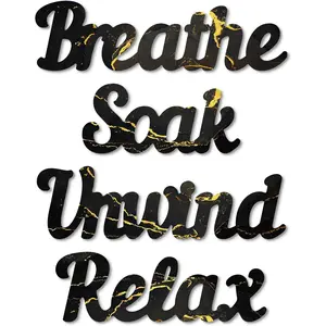 Decor Black Gold Bathroom Decor, Relax Soak Unwind Breathe Wall Decoration, Modern Marble Style Bathroom Accessories, Rustic Spa Wall Decorations for Home, Bedroom or Living Room