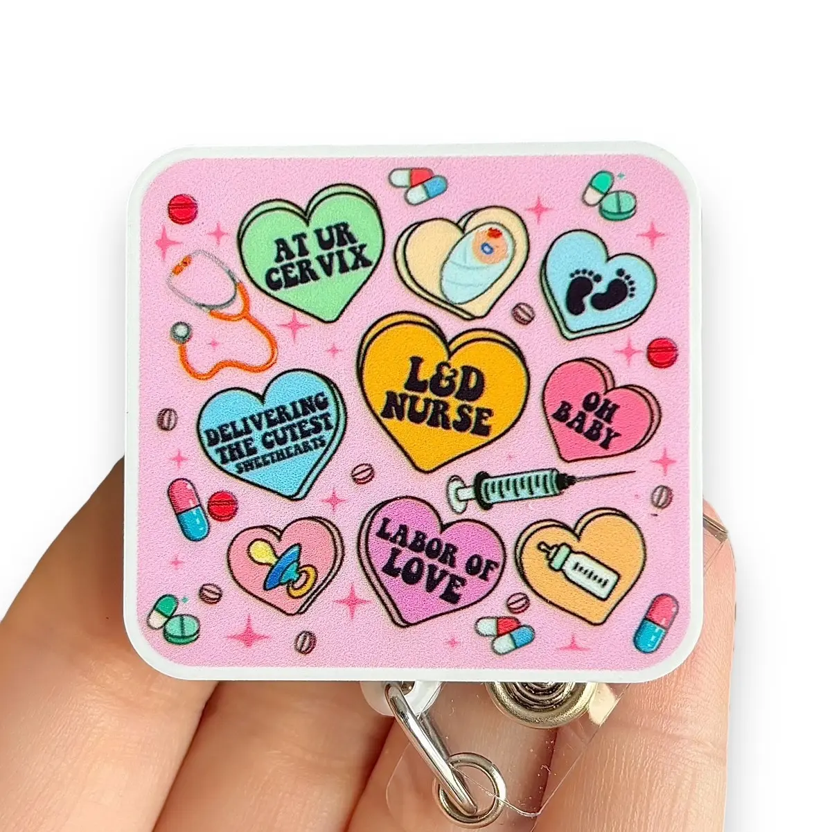 Glitter My Badge Labor and delivery Valentine’s Day reel for nurse and hospital workers. Badge clip Badge pull - Retractable swivel clip with a 360 rotation. Great gift for coworker