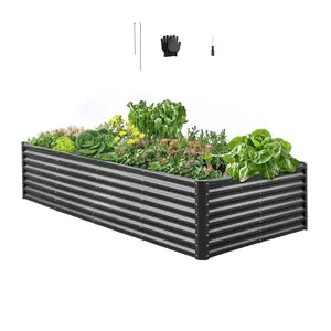 VEVOR Metal Raised Garden Bed, 8x4x2 ft Dark Gray Galvanized Heavy Duty Planter, Open Bottom Outdoor Design, Large Planter Pot for Outside, Ideal for Growing Vegetables, Flowers