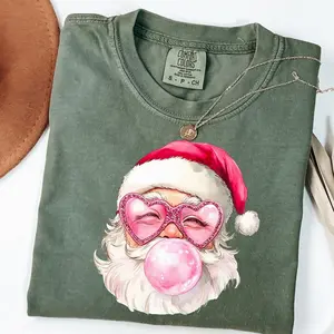 Comfort Colors® Christmas Bubble Gum Shirt, Santa Blowing Bubble Shirt, Pink Christmas Santa Shirt, Retro Christmas T-Shirt, Santa Bubble Gum