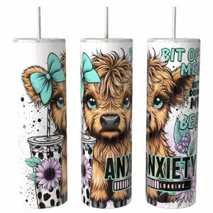 Highland Cow  20 oz Tumbler Coffee Drinkware Insulated Lid Skinny Portable