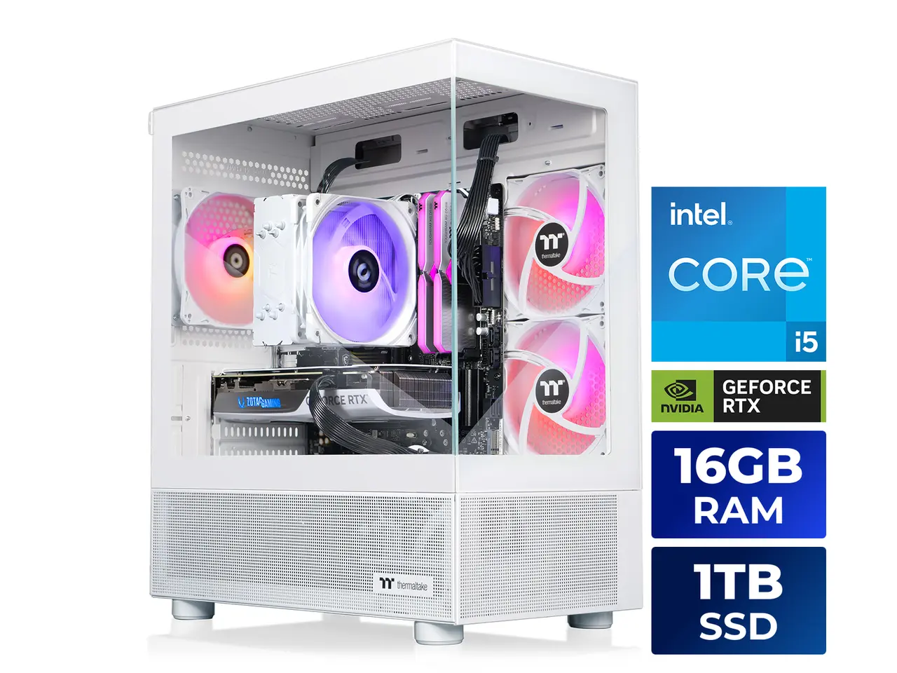 Thermaltake LCGS NE i1460S-V170S Gaming Desktop (Intel Core i5-14400F, ToughRam DDR4 3600Mhz 16GB RGB Memory, NVIDIA GeForce RTX 5060, 1TB NVMe M.2, Wifi, Windows 11) N17S-B76R-560-LCS