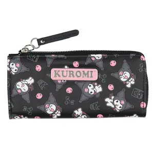Kuromi Expressions Allover Design Faux Leather Full Zip Wallet With Metal Logo Badge