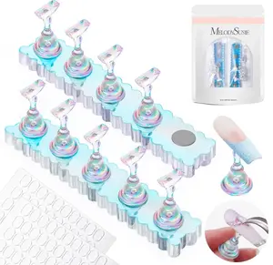 MelodySusie Nail Stand for Press Ons, 2 Sets Blue Acrylic Magnetic Base for Painting Display Holder with Reusable Adhesive Putty for Home DIY Salon Supplies