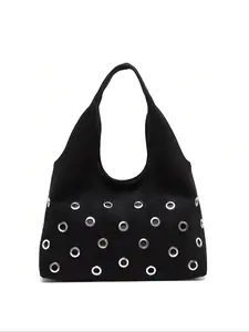 Large Capacity Shoulder Tote Bag, Tortoiseshell Rivet Handbag, Casual Cool Trendy Crossbody Bag, Polka Dot Women's Purse