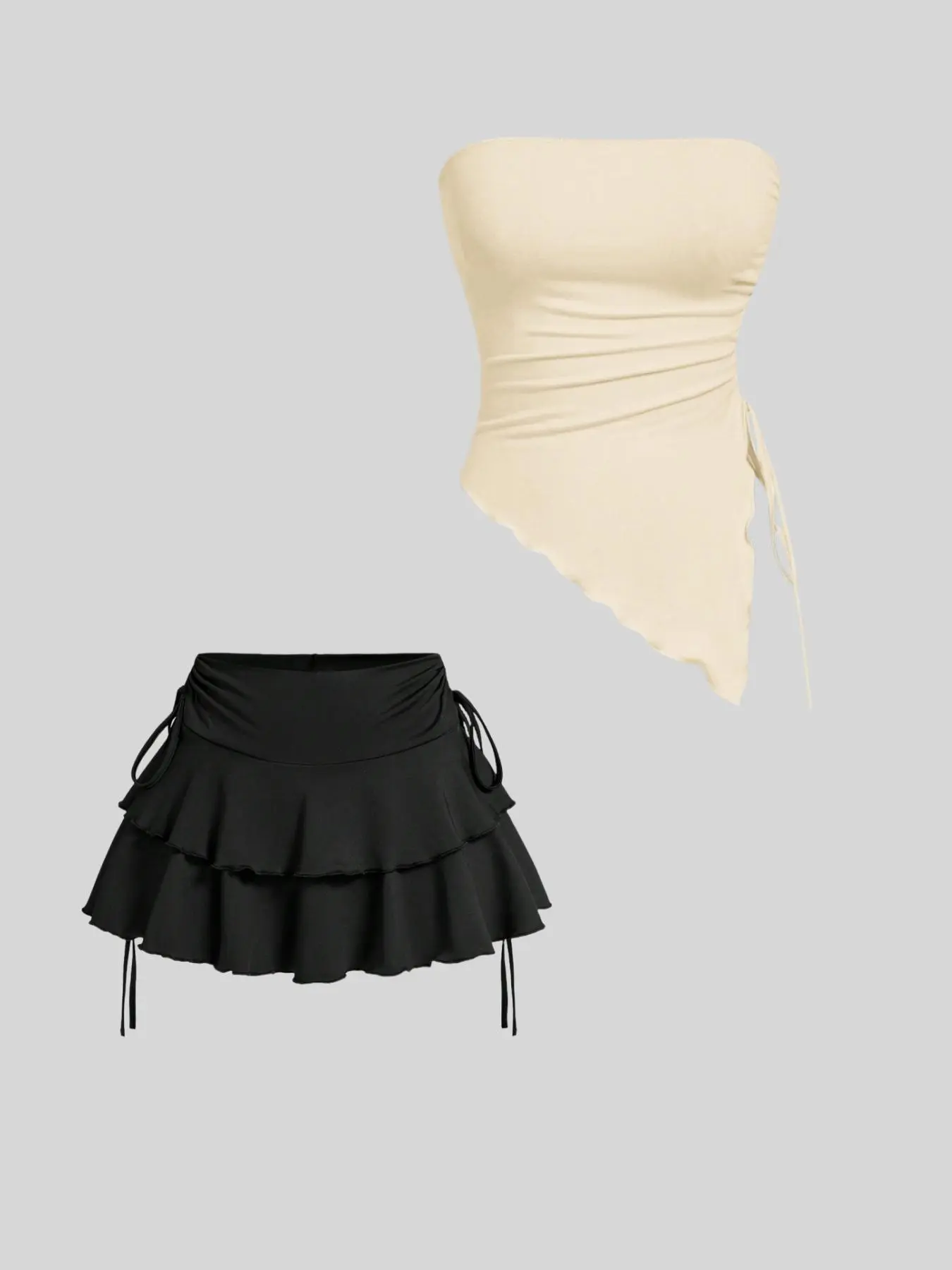 Women's Solid Color Crop Tube Top & Skirt Two-Piece Set, Casual Fashion Cozy Two Piece Outfits for Daily Outdoor Wear, Women Clothes for Spring Fall