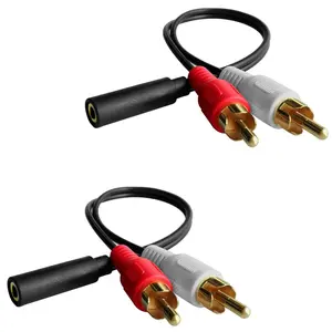 Y Connector Audio Cable 3.5mm Audio Female to 2 RCA Male Stereo Cable Compatible for TV, Smartphones, Tablets (8 inch,2 Pack)